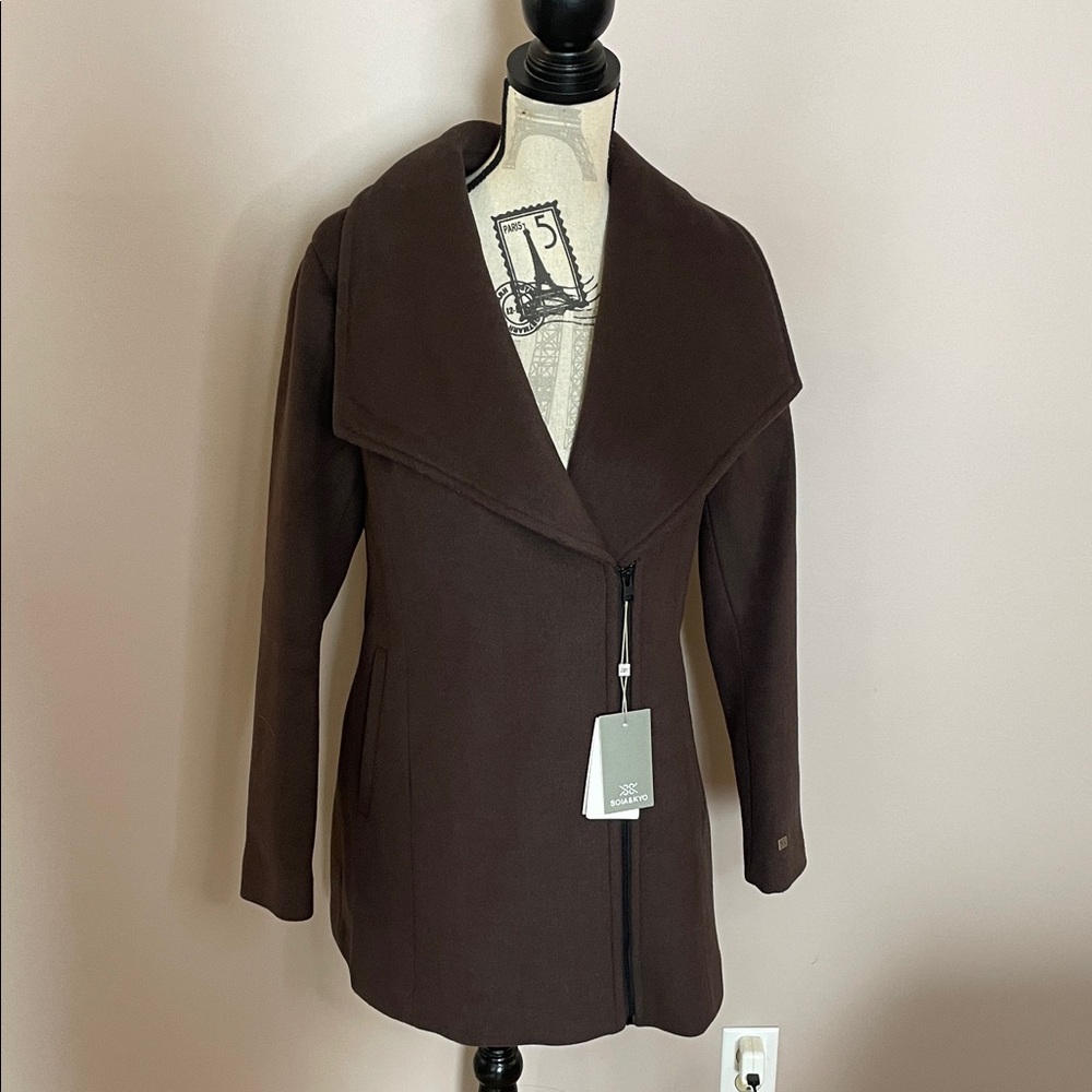 Soia & Kyo Chocolate Brown Knee-Length Wool Blend Coat
